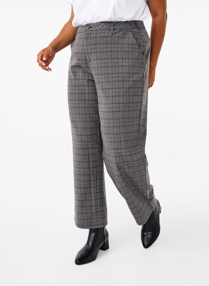 Checked trousers with high waist and straight legs, Check, Model image number 2