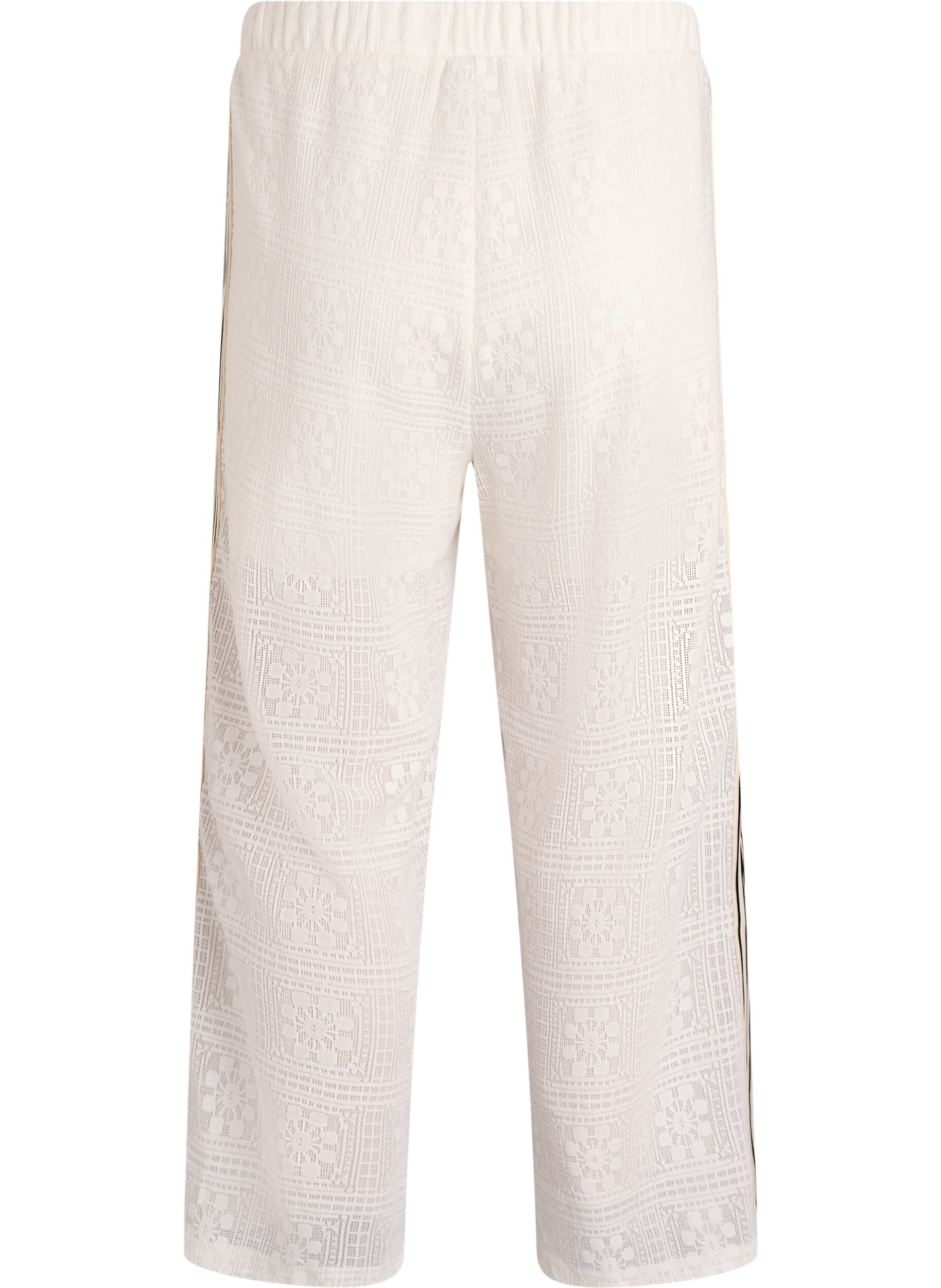 Zizzifashion Wide-leg lace trousers with contrast stripes, White, Packshot image number 1