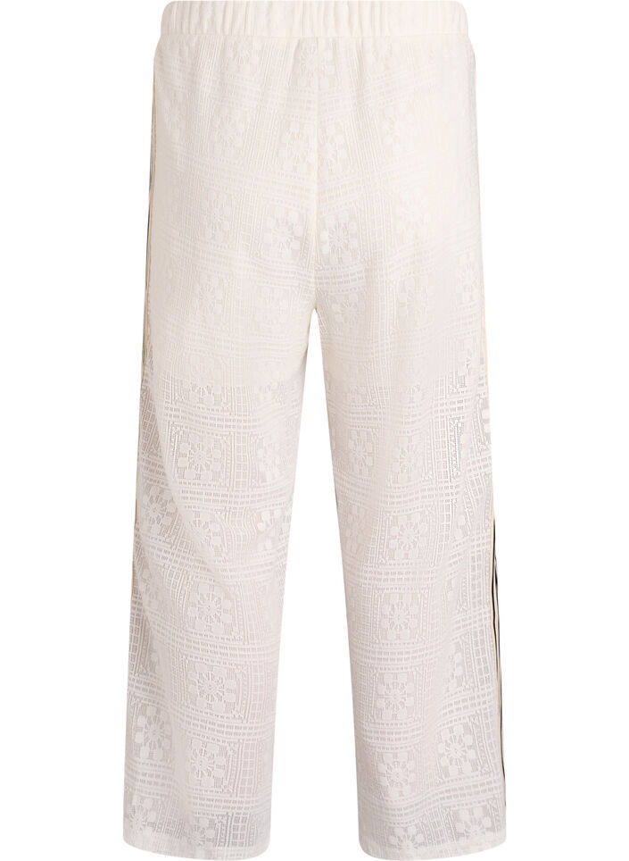 Wide-leg lace trousers with contrast stripes, White, Packshot image number 1