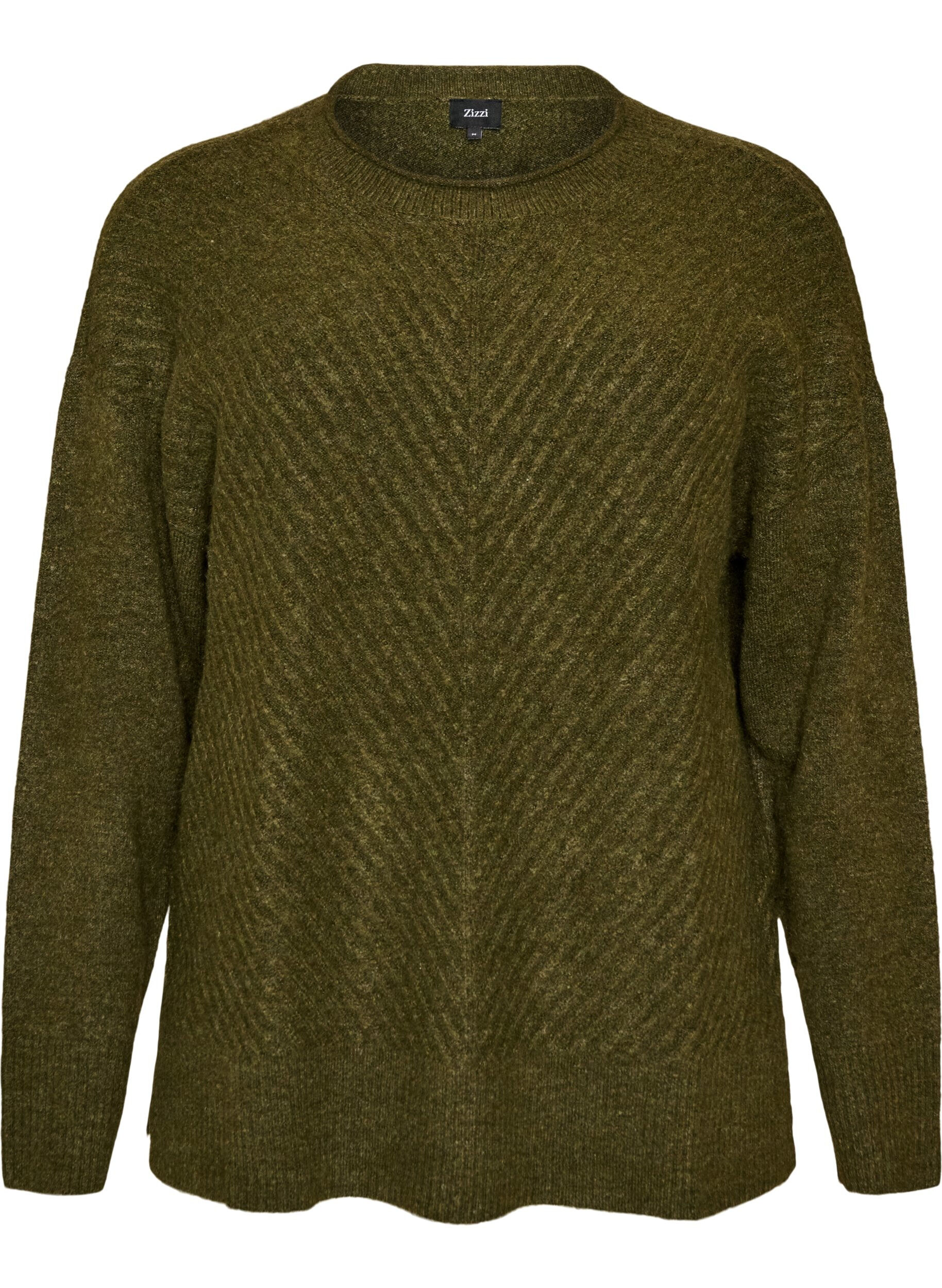 Knitted blouse with V-shaped rib pattern and slits