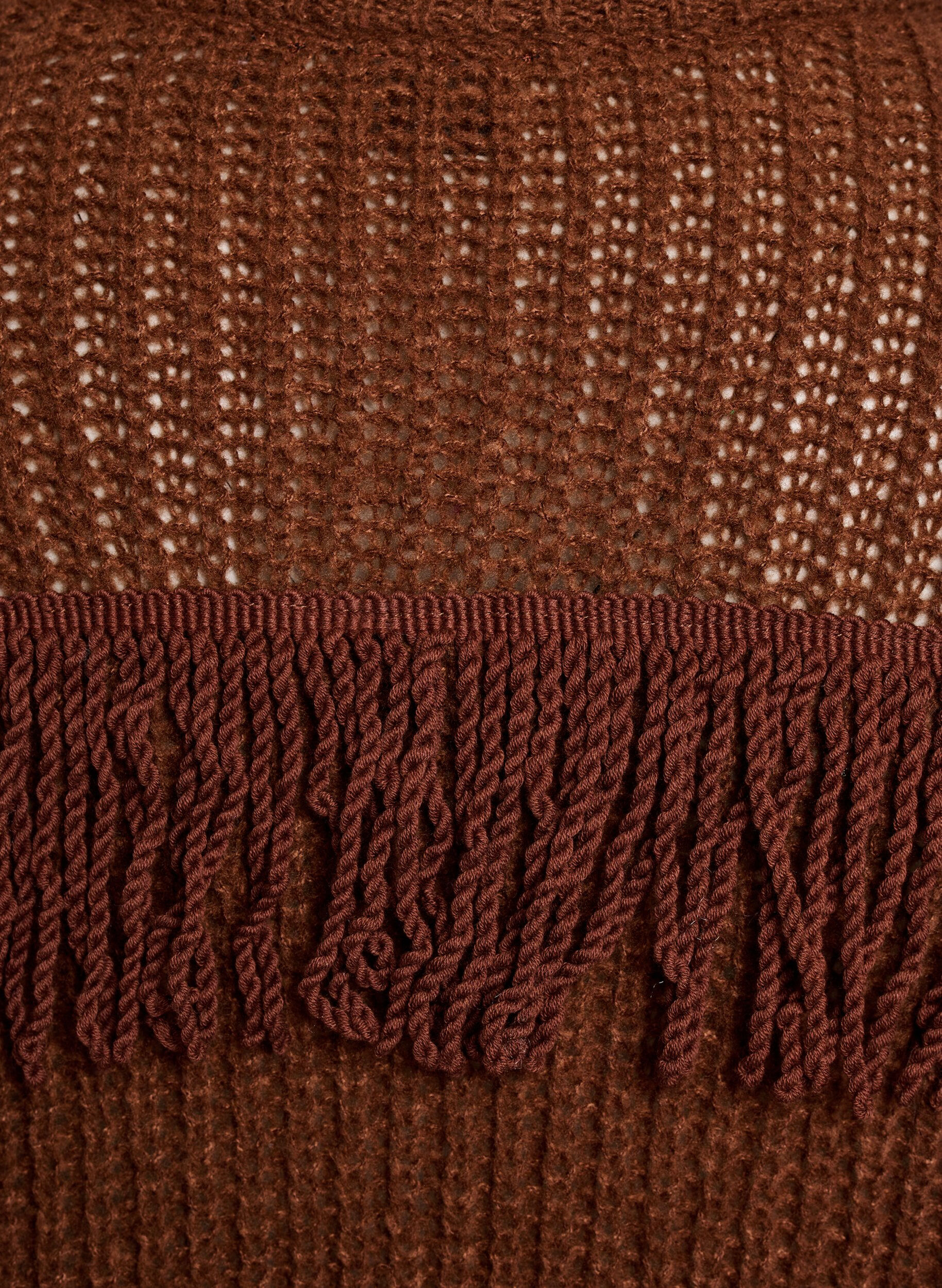 Zizzifashion Knit blouse with fringes on the back, Brown, Packshot image number 3