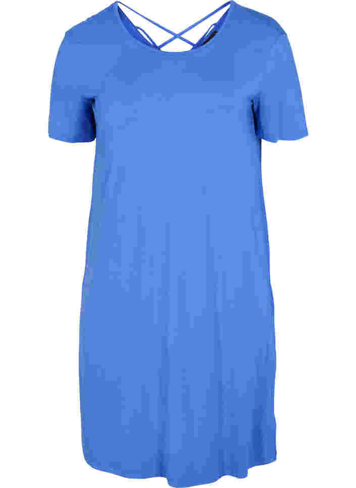 Short-sleeved viscose dress with back detail, Dazzling Blue, Packshot image number 0