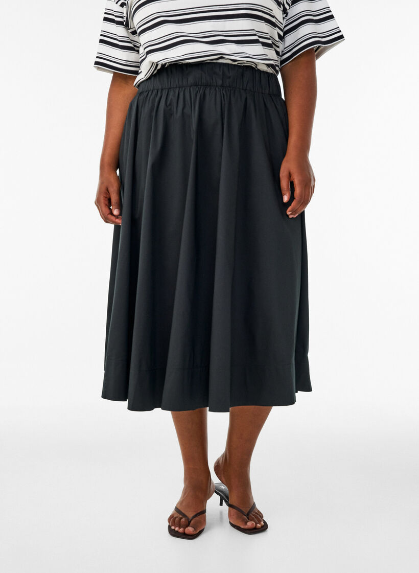 Wide A-line midi skirt, Black, Model image number 0