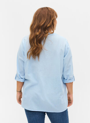 Cotton blouse with lace details, Chambray Blue, Model image number 1