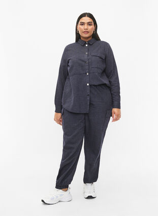 Pinstriped cotton shirt, Dark Blue Stripe, Model image number 2