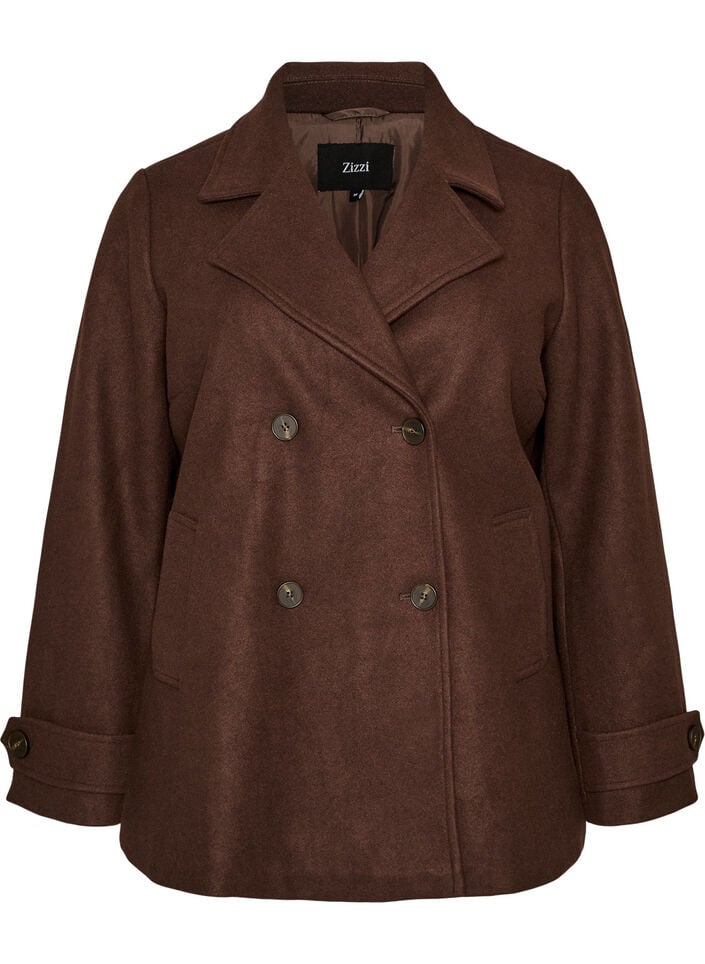 Short coat with double-breasted button closure, Brown, Packshot