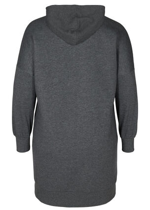 Printed long-sleeved hoodie sweatshirt dress, Dark Grey Melange, Packshot image number 1