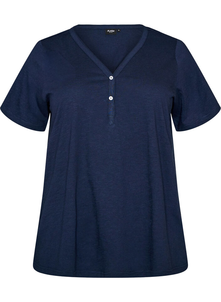 T-shirt with button detail, Blue, Packshot image number 0