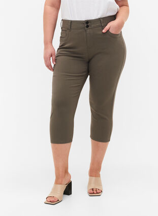 Tight fit Capri pants in a viscose blend, Dusty Olive, Model image number 2