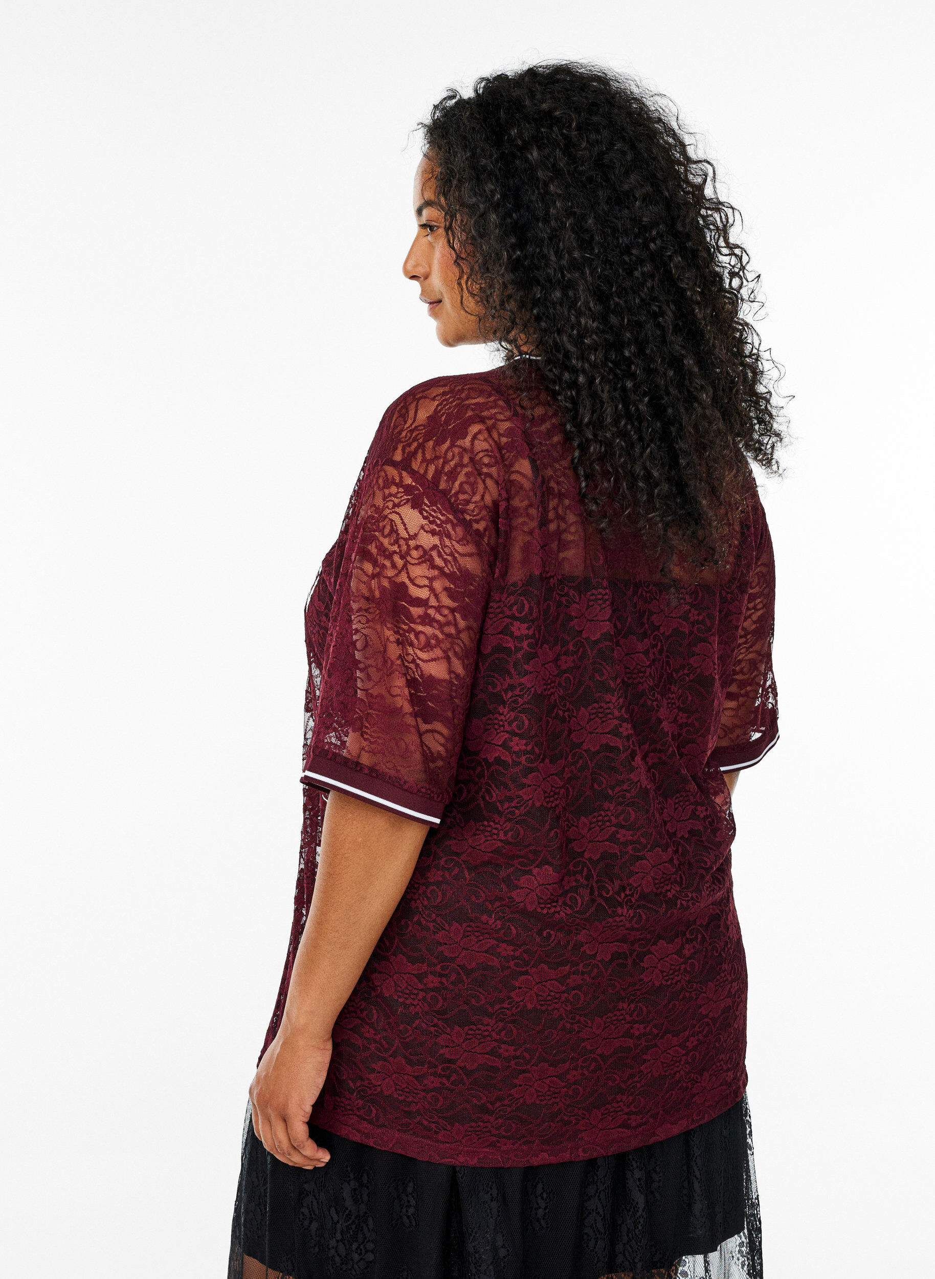Zizzifashion Sporty lace t-shirt with a loose fit, Dark Bordeaux, Model image number 2