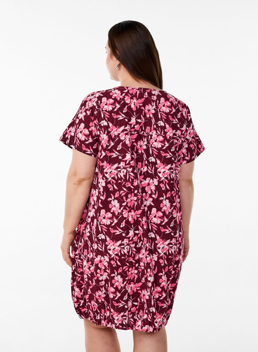 Short-sleeved, printed cotton dress, Dark Bordeaux, Model image number 2