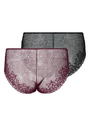 2-pack high waisted panties with lace, Winetasting/Black, Packshot image number 1