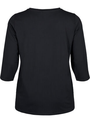 Workout t-shirt with 3/4 sleeves and patterned mesh, Black, Packshot image number 1