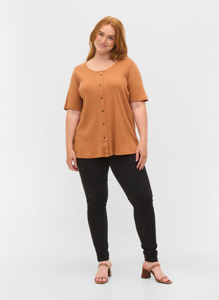 Short-sleeved T-shirt with buttons, Pecan Brown, Model image number 2