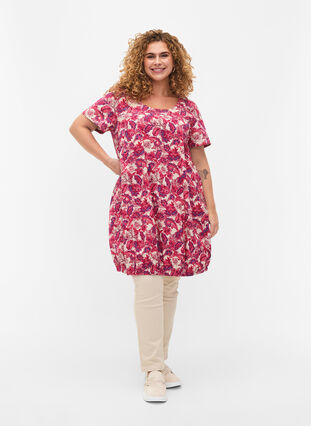 Short-sleeved, printed cotton dress, Raspberry S. Paisley, Model image number 2