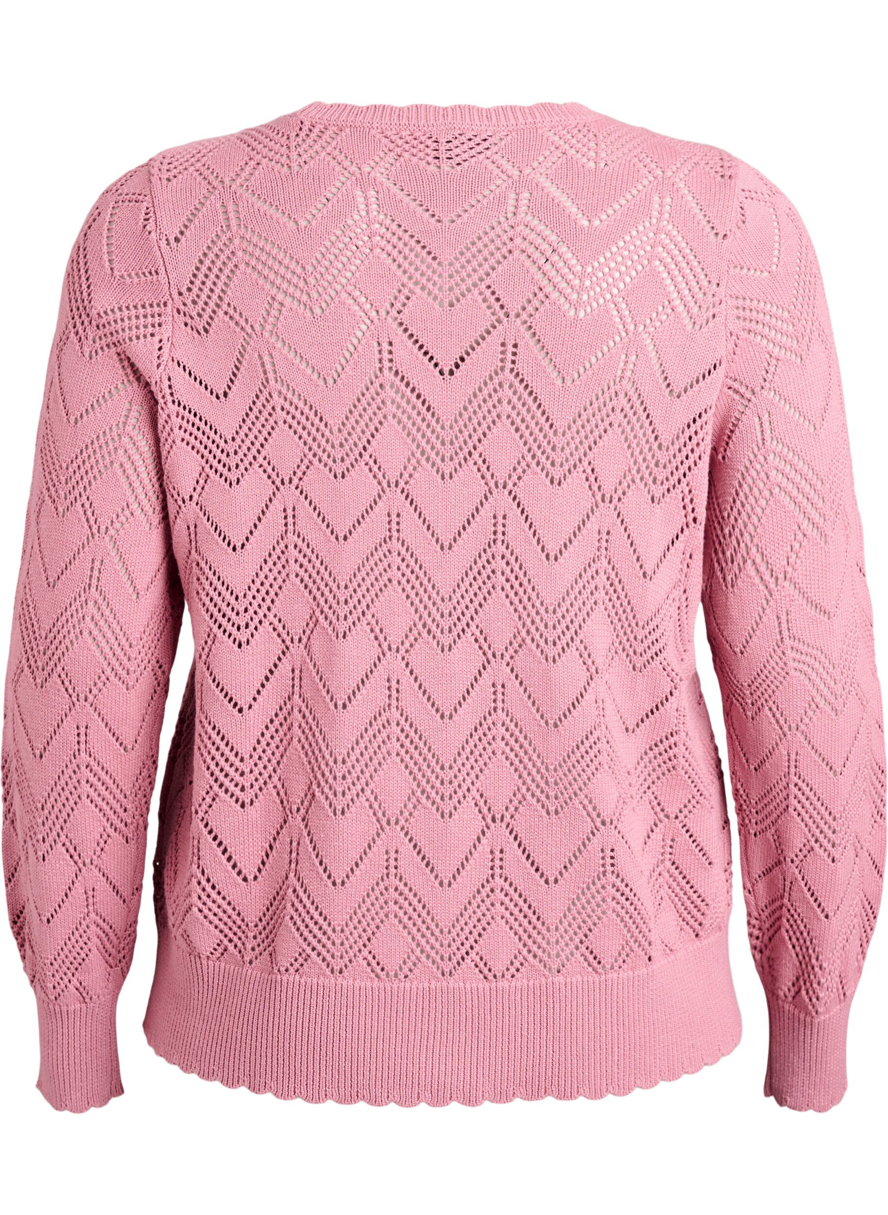 Zizzifashion Patterned knit blouse with wavy edge and round neckline, Rose, Packshot image number 1