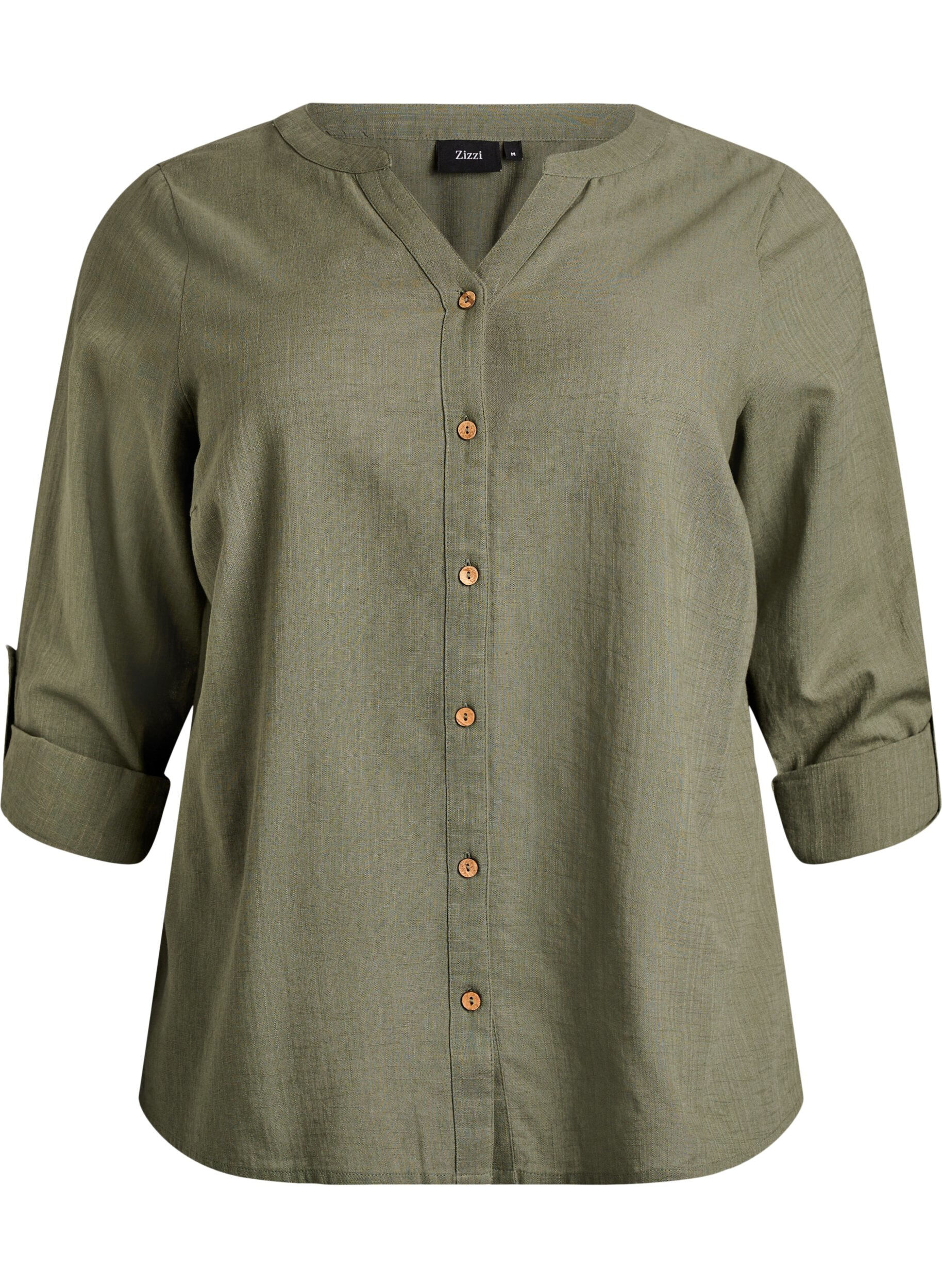 Zizzifashion Cotton shirt blouse with V-neck, Green, Packshot image number 0