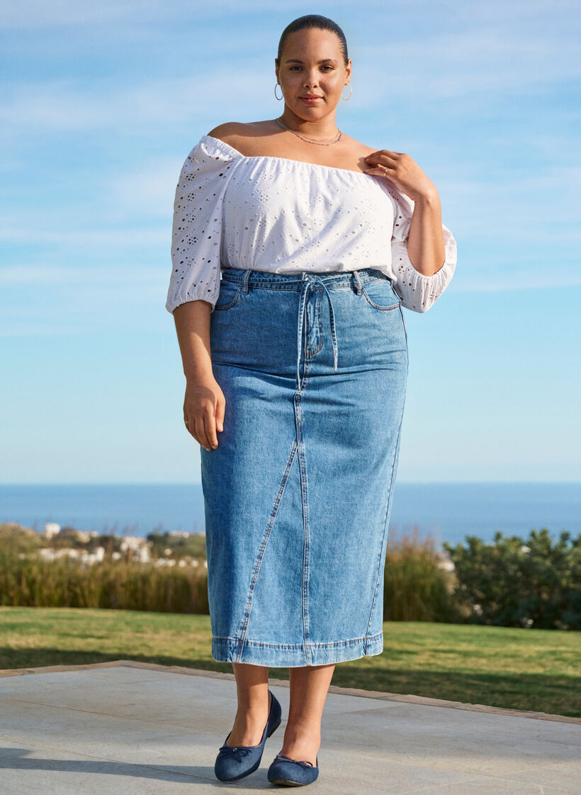 Denim maxi skirt with tie belt, Blue Denim, Image image number 0