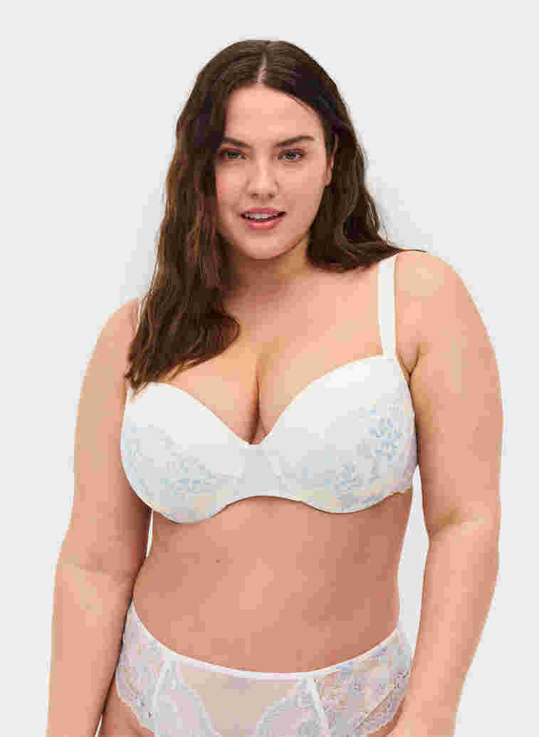 Alma underwired bra with lace, Tofu w. blue, Model image number 0