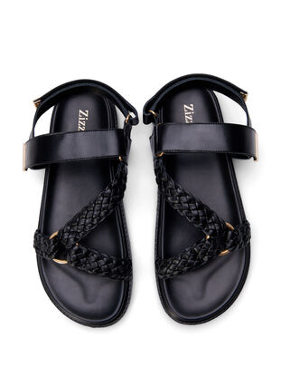 Leather sandal with braided straps and wide fit, Black, Packshot image number 2