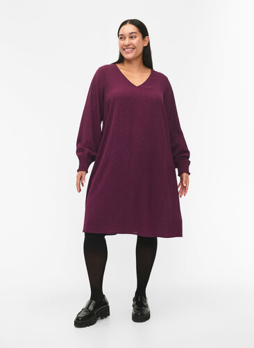 FLASH - Long sleeve dress with glitter, Purple w. Silver, Model image number 2