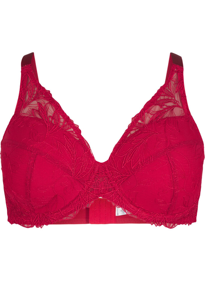 Padded lace bra with underwire, Red, Packshot image number 0