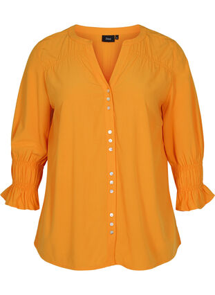 Viscose blouse with button fastening and 3/4-length sleeves, Tangelo, Packshot image number 0