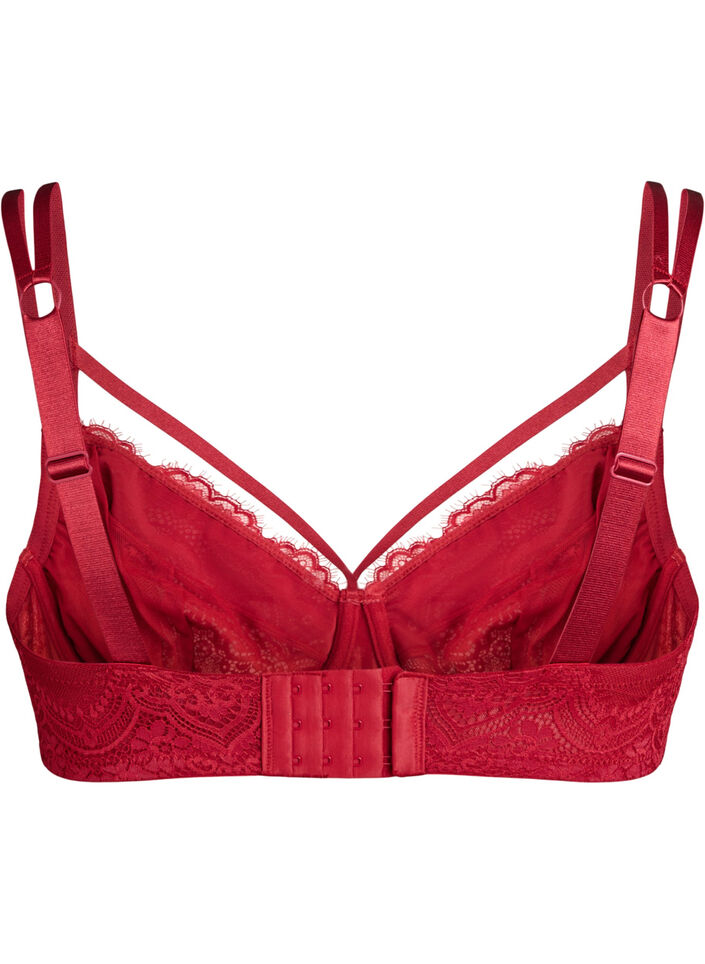 Full cover lace bra with strap details, Red, Packshot image number 1