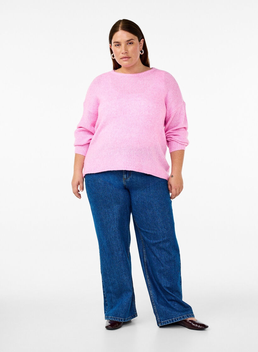 Long-sleeved knitted jumper with wool and a round neck, Begonia Pink Mel., Model image number 2