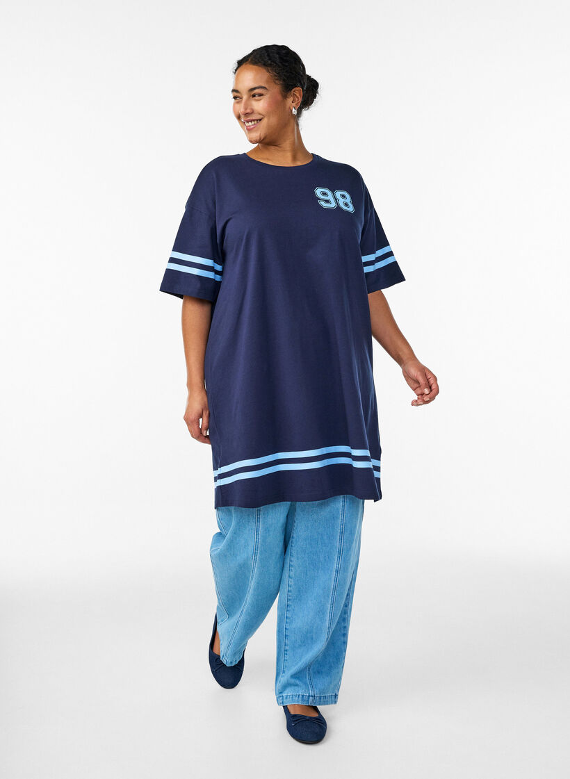 Short T-shirt dress with sporty details, Blue, Model image number 1