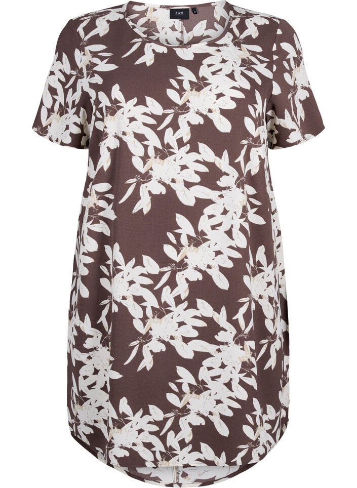 Dress with print and short sleeves, Brown, Packshot image number 0
