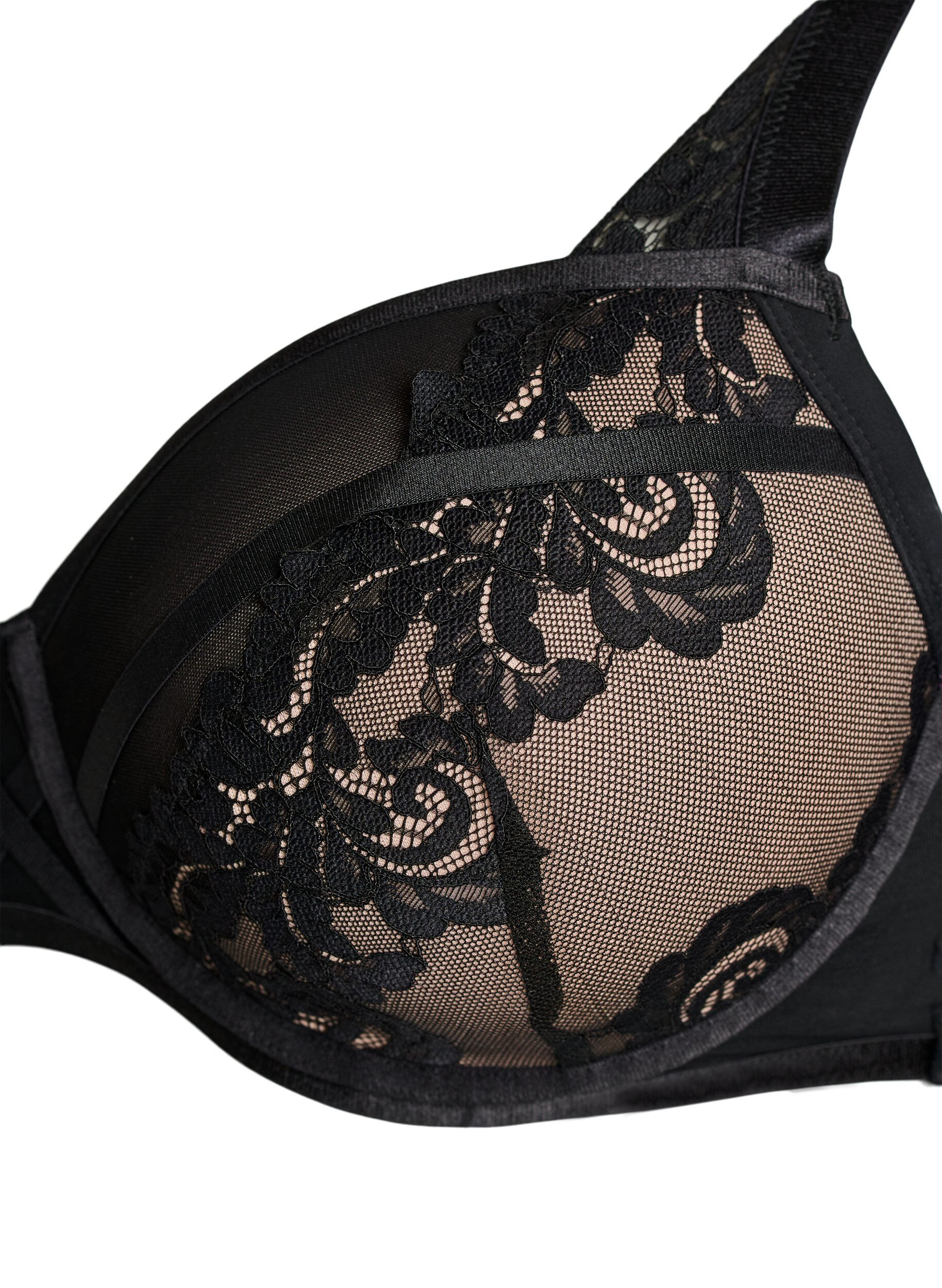 ZizzifashionMoulded underwired bra with floral lace, Black, Packshot image number 2