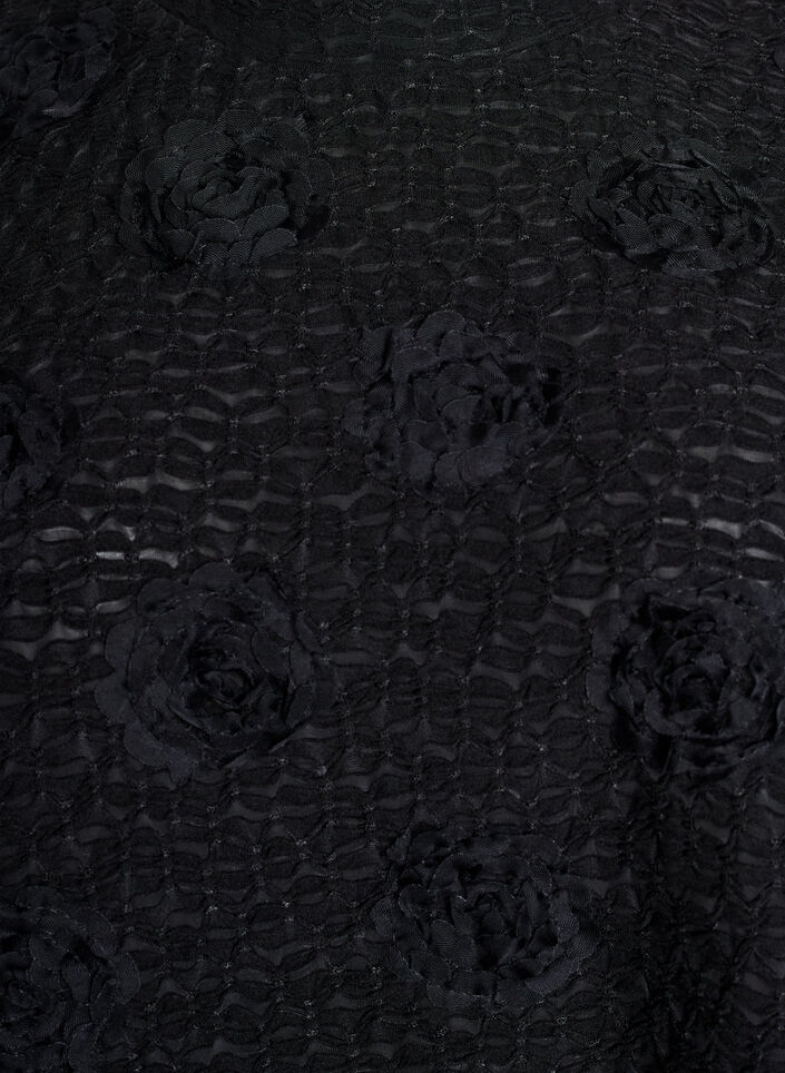 Blouse with 3D flowers and short sleeves, Black, Packshot image number 2