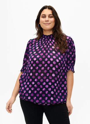 Short-sleeved smock blouse with print, Medieval Bl. Dot AOP, Model image number 0