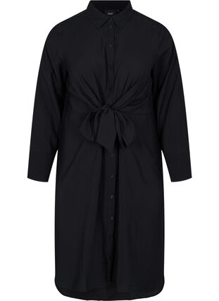 Shirt dress with binding detail and slit, Black, Packshot image number 0