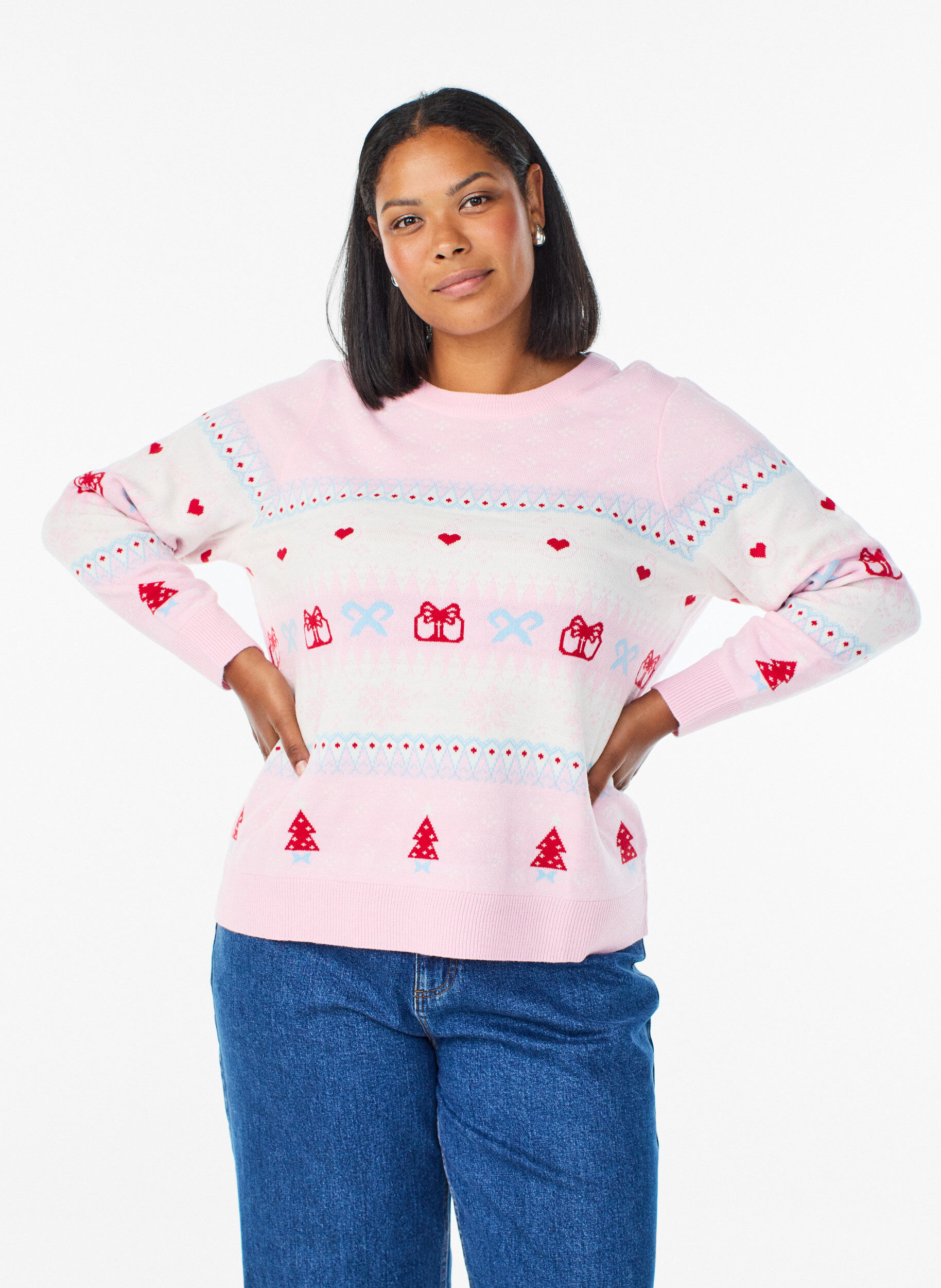 Knit blouse with Christmas motif, Pink, Model