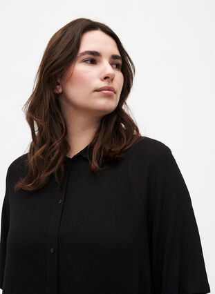 Viscose shirt dress with short sleeves, Black, Model image number 2