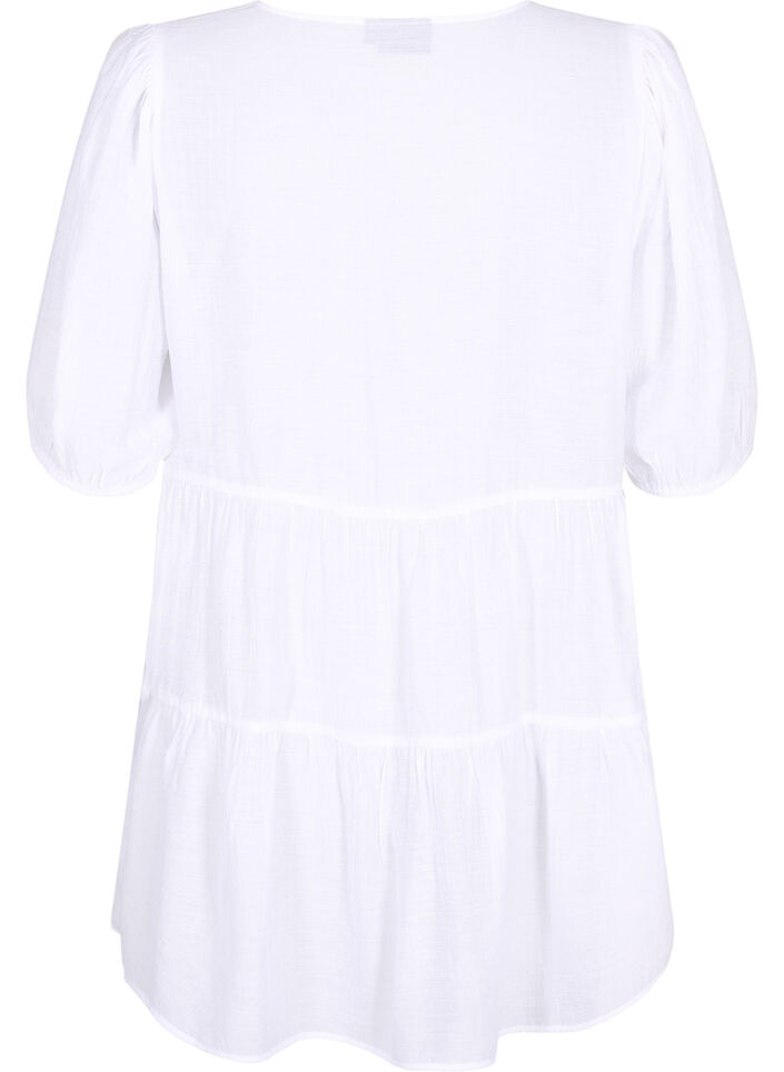 A-line viscose tunic with lace-up detail, White, Packshot image number 1
