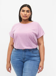 Short sleeved cotton blend t-shirt, Lavender Mist, Model