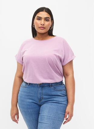 Short sleeved cotton blend t-shirt, Lavender Mist, Model image number 0