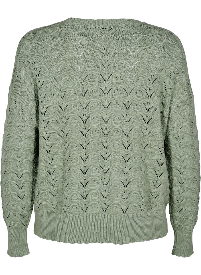 Long-sleeved knit blouse with an openwork pattern, Green Bay, Packshot image number 1