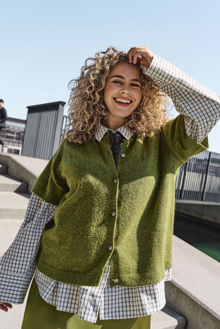 Olive green layered elegance, , Model
