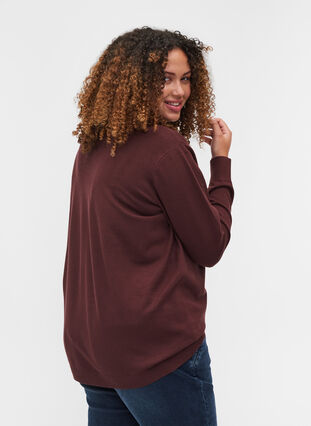 High neck knitted blouse made from a viscose mix, Bitter Chocolate, Model image number 1