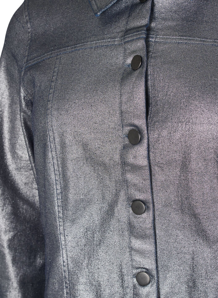 Short silver-coated denim jacket, Gun Silver, Packshot image number 2