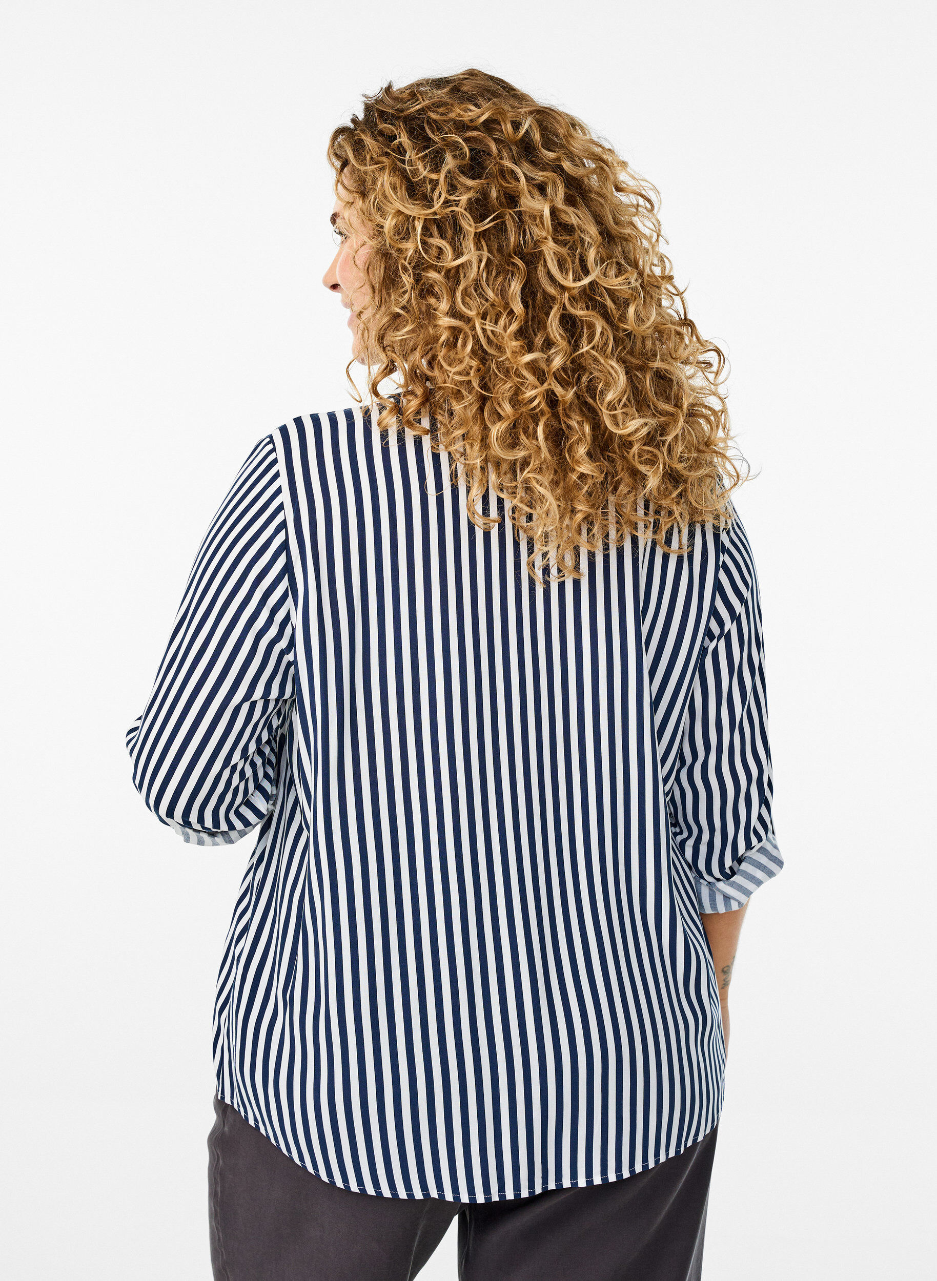 Zizzifashion FLASH - Striped shirt with rolled-up sleeves, Blue, Model image number 2