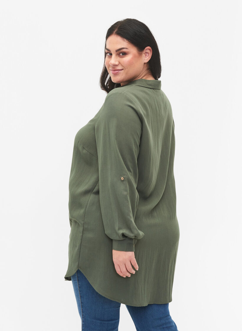 Long plain viscose shirt, Thyme, Model image number 1