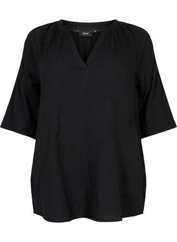 3/4 sleeve tunic in cotton, Black, Packshot image number 0