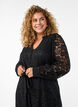 Lace dress with long sleeves and a tie belt, Black, Model image number 2