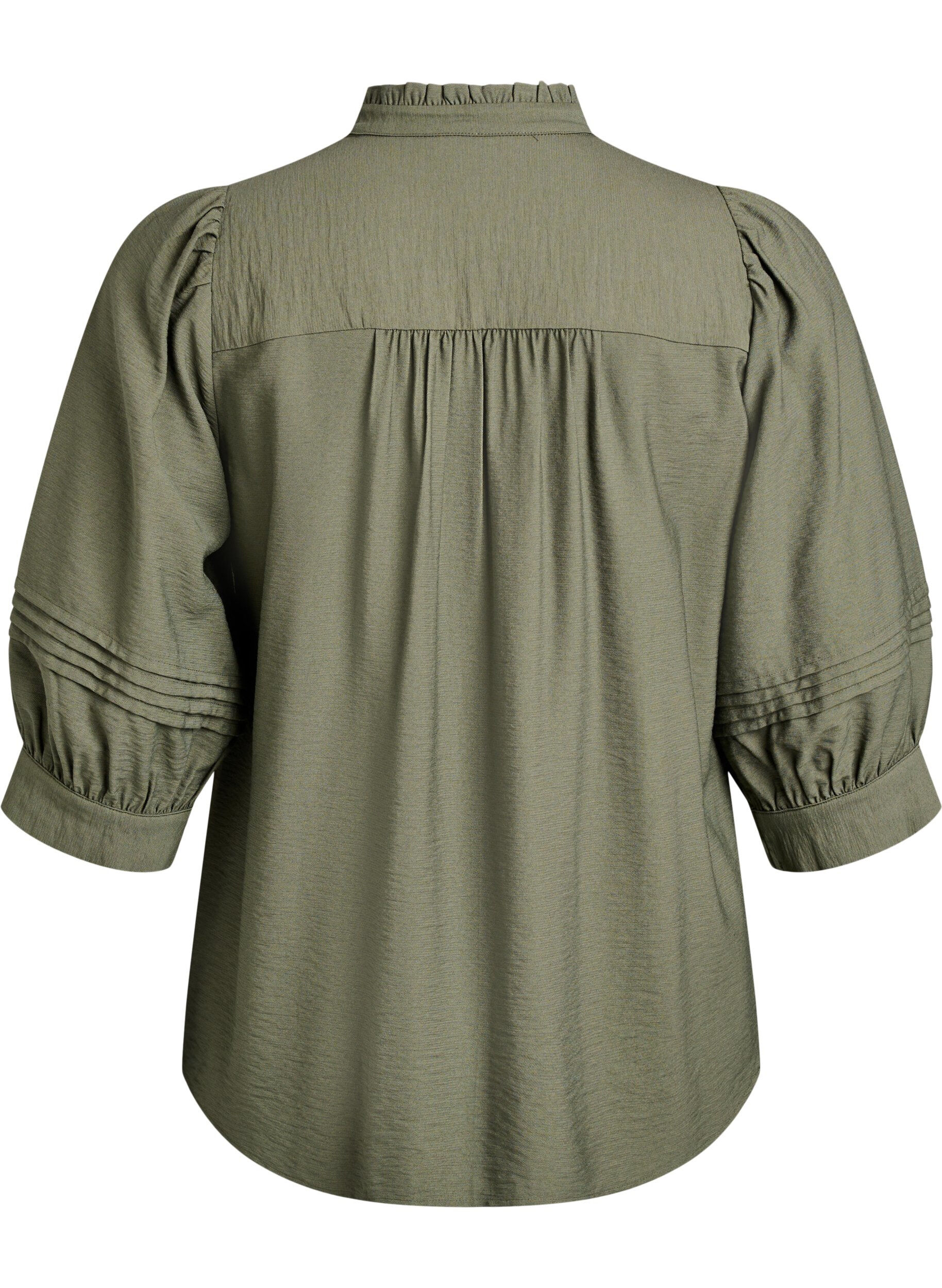 Zizzifashion Blouse with 3/4 sleeves and decorative pleats, Green, Packshot image number 1