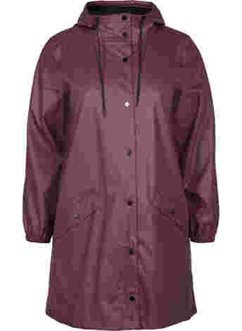 Rain jacket with hood and button fastening
